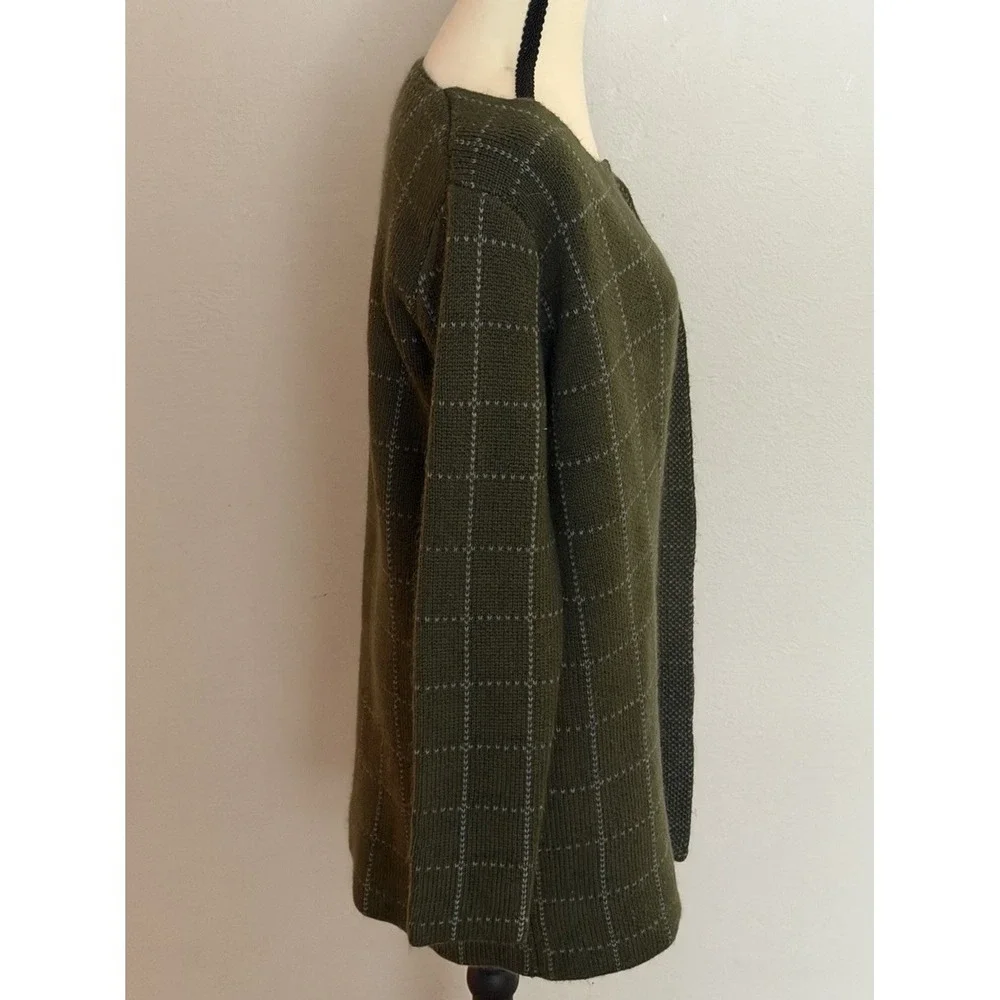 Olive Green Grid Cardigan Duster Minimal Cozy‎ Sweater M